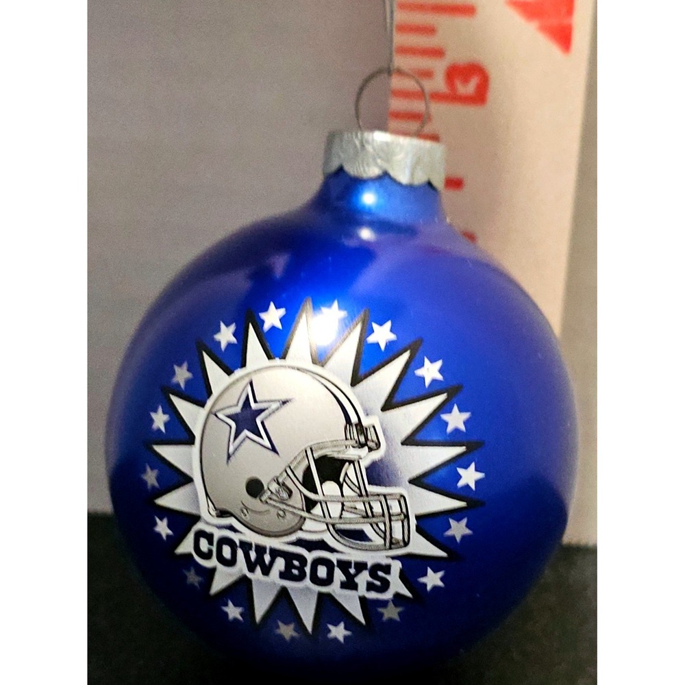 Dallas Cowboys NFL Glass Ball Christmas Ornament Blue Silver Helmet Logo 3 Inch
